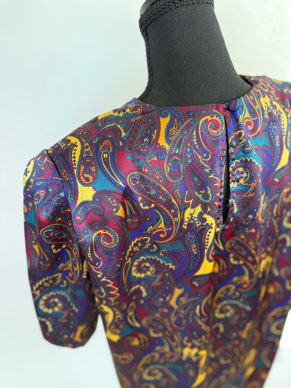 Vintage 90s Paisley Satin Blouse Jewel Tone Worthington Top Size 12 Retro - Picture 4 of 10